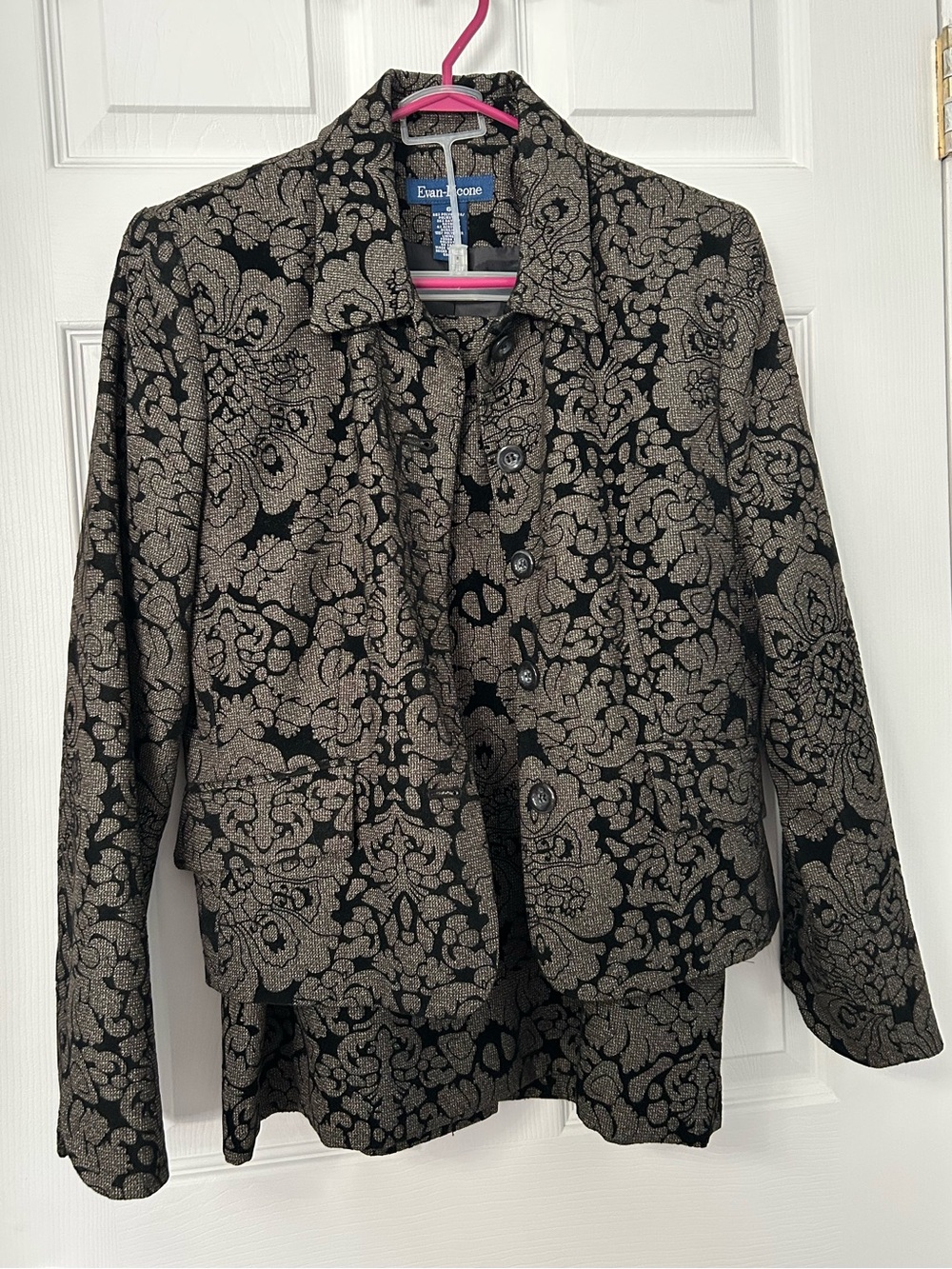 Evan Picone Black and Taupe Floral Jacquard Tailored Jacket & Skirt